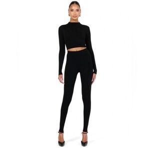 Naked Wardrobe Rib Knit High-Rise Bodycon Sculpt Leggings, Black, Size L, NWT